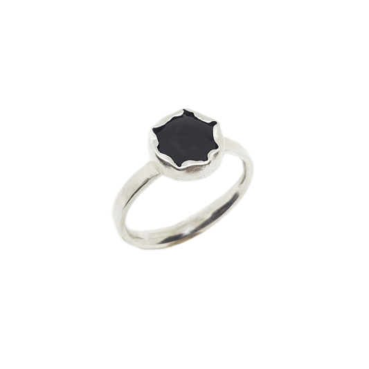 button ring | onyx & silver